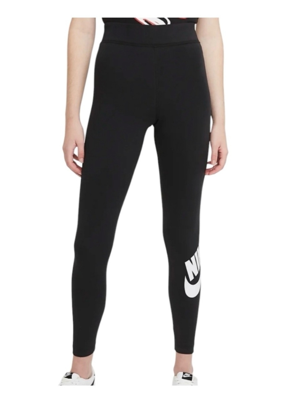 Nike Black High-Rise Logo Leggings with White Swoosh